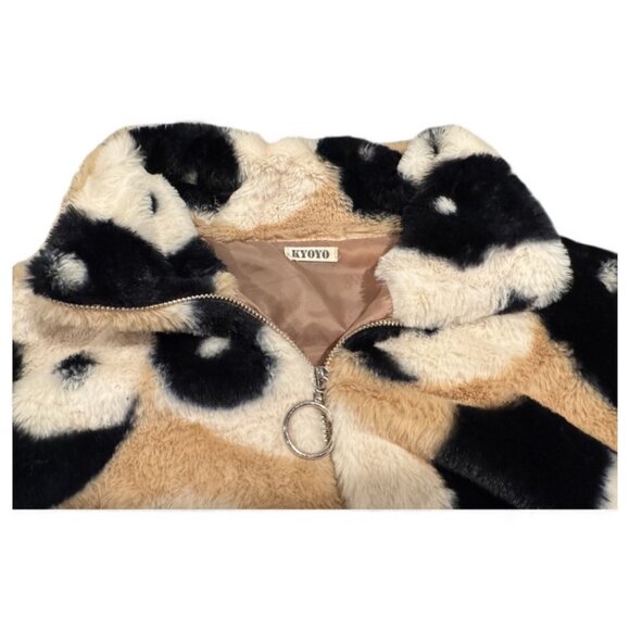 Plushy Kyoyo Ying-Yang Full Zip Jacket Women's Size Small Faux Fur Bomber - Picture 4 of 6